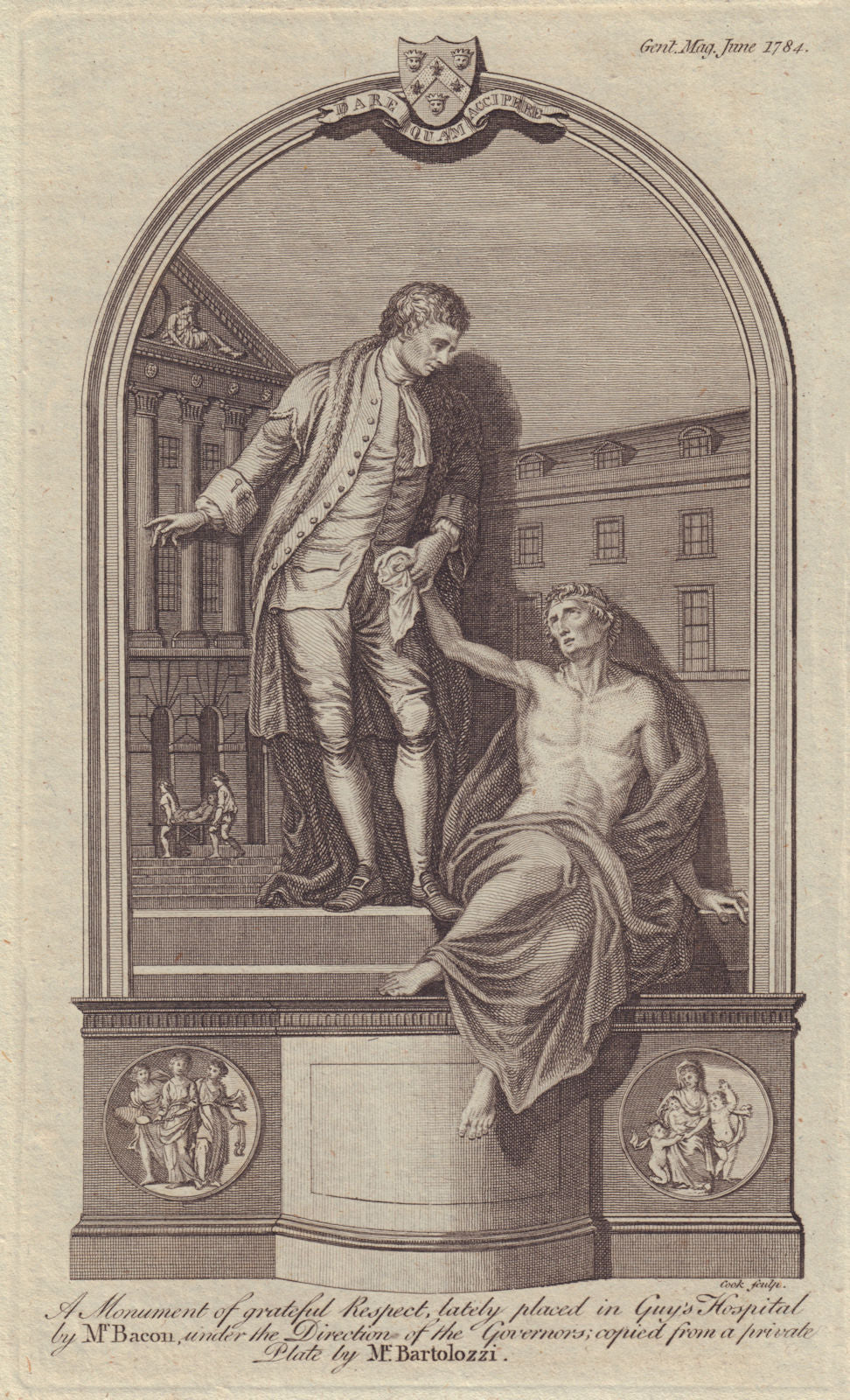 Guy's Hospital monument of founder Thomas Guy by Mr Bacon. GENTS MAG 1784